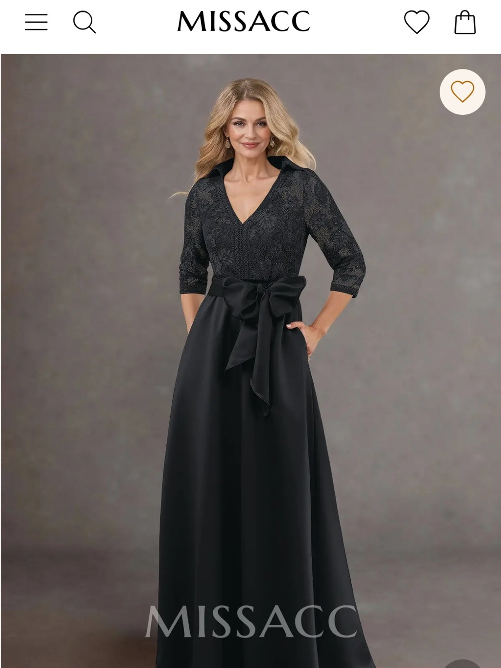 MISSACC Black Lace V-Neck Gown with Bow Waist